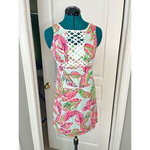 Lilly Pulitzer In the Vias Rosie Floral Bright Lace Sleeveless Lined Shift Dress